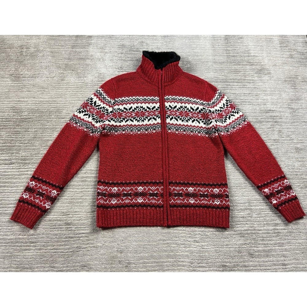 Vintage Carolyn Taylor Sweater Medium Red‎ Full Zip Mock Neck Cardigan Ski Yoke